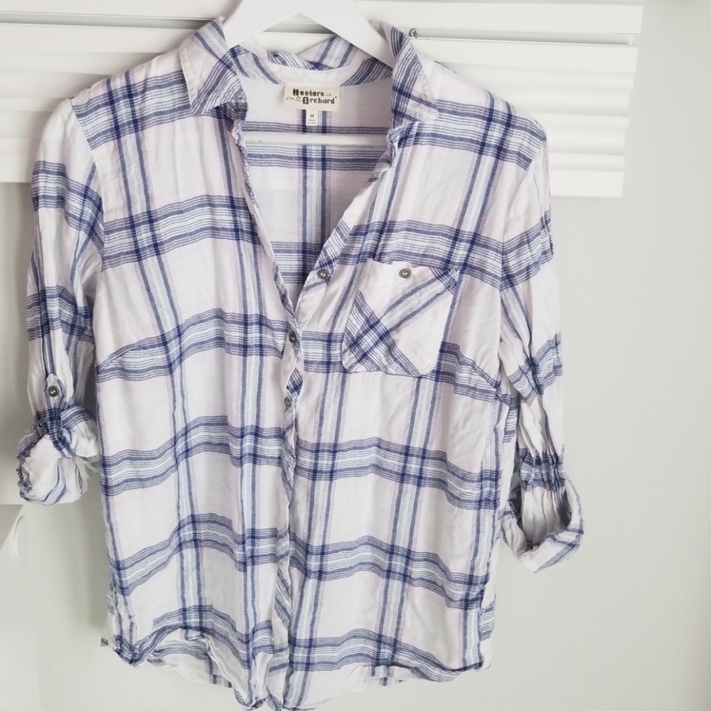 Button down shirt white pink blue M